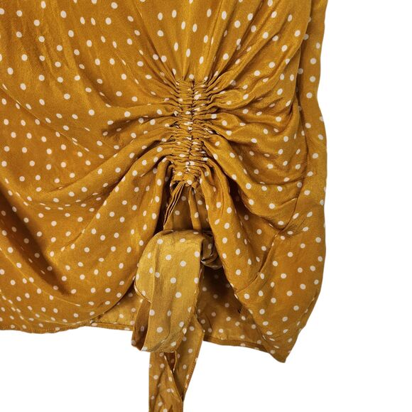 MAEVE Top Womens 0 Yellow Polka Dot Silk Cowl Neck Ruched Tie Waist Top Twee - Picture 4 of 11